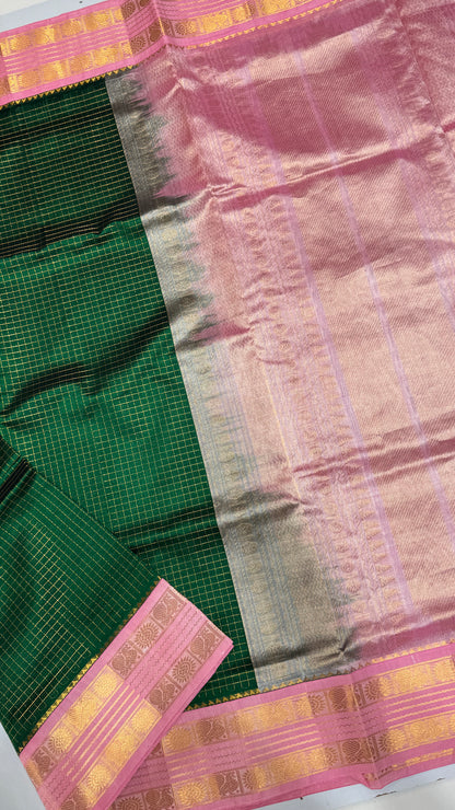 Zari Checks Pure Silk Cotton Saree with Korvai Border