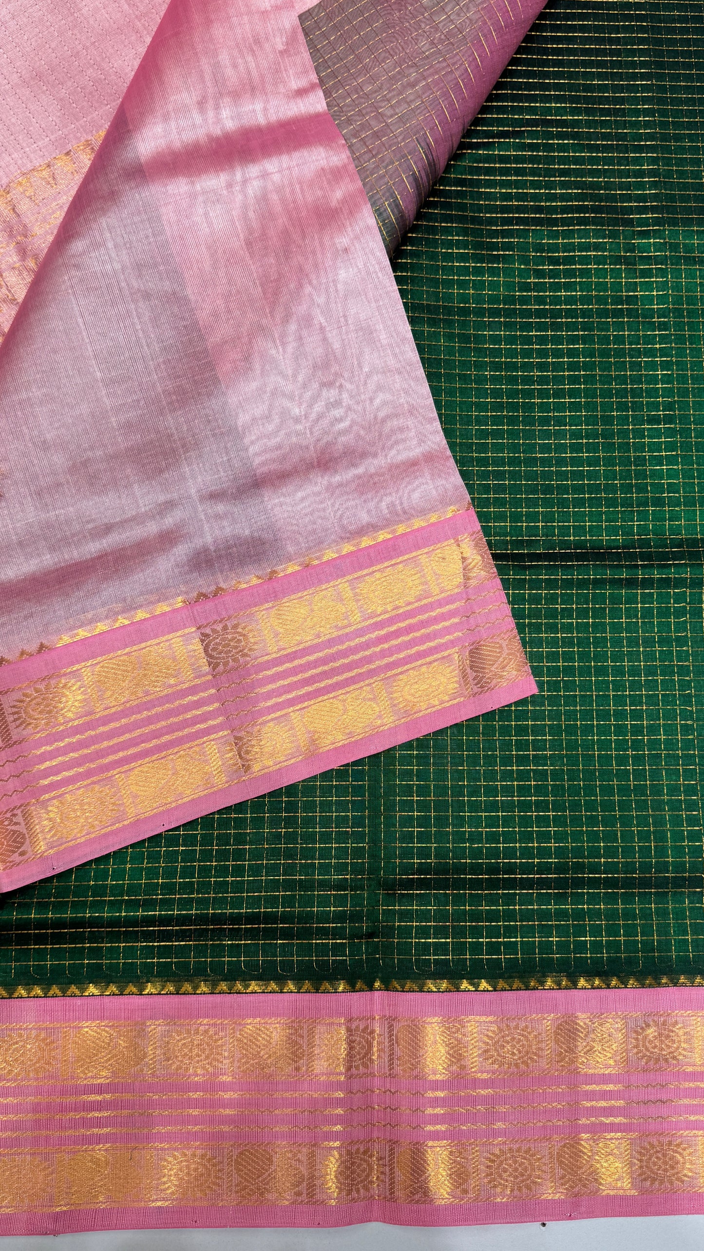 Zari Checks Pure Silk Cotton Saree with Korvai Border