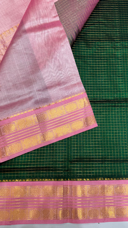 Zari Checks Pure Silk Cotton Saree with Korvai Border