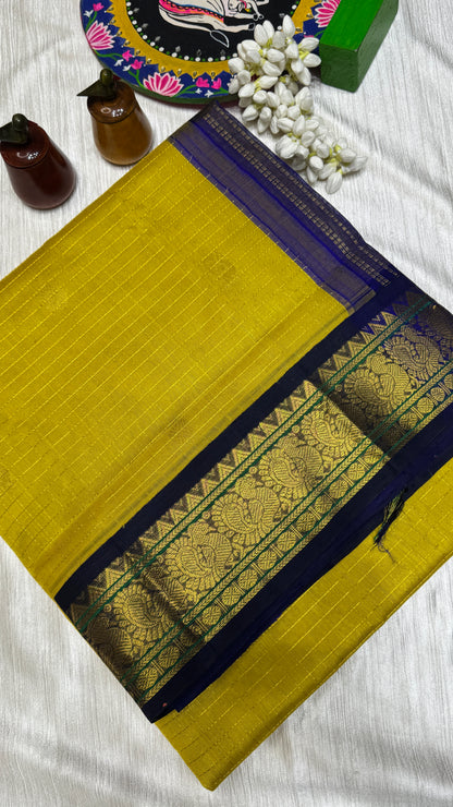 Zari Checks Pure Silk Cotton Saree with korvai borders