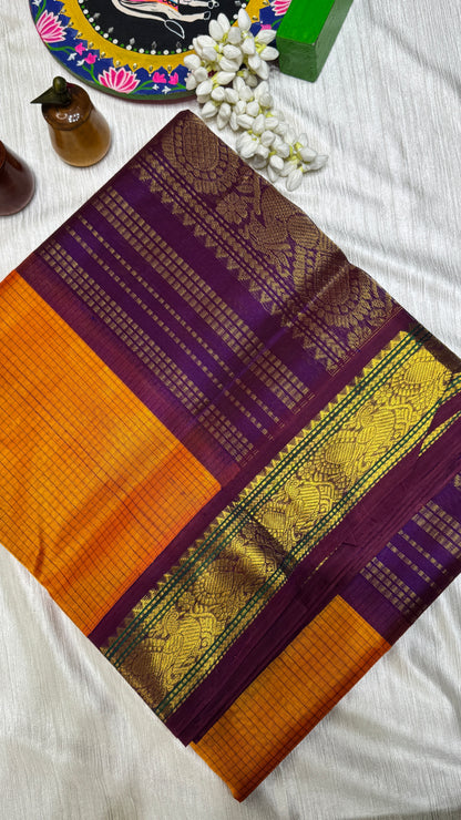 Thread Checks Pure Silk Cotton Saree with Korvai Border