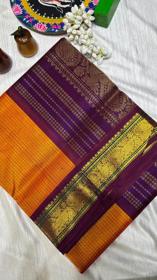 Thread Checks Pure Silk Cotton Saree with Korvai Border