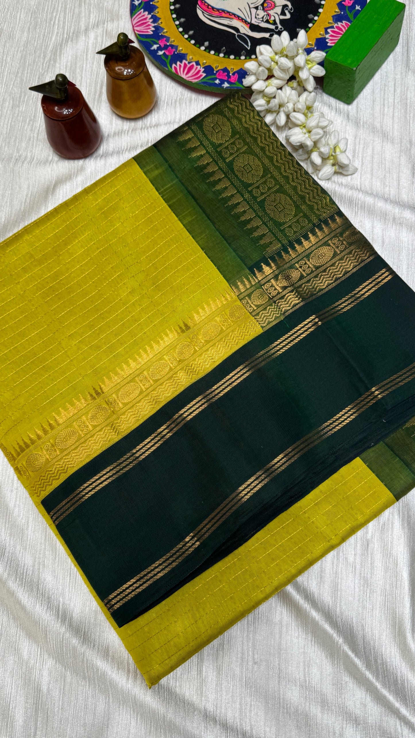 Zari Checks Pure Silk Cotton Saree with Korvai Border