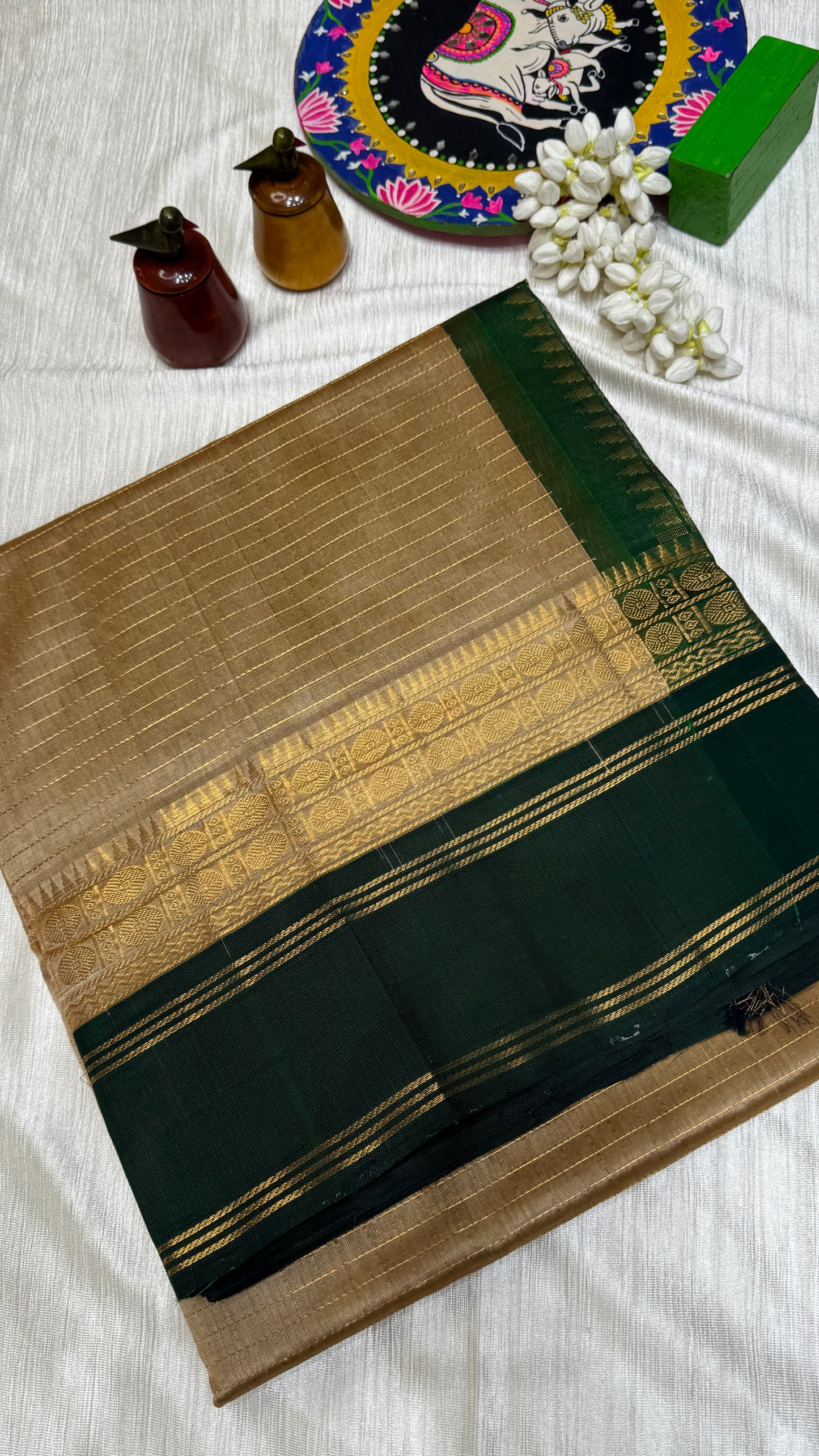 Zari Checks Pure Silk Cotton Saree with Korvai Border