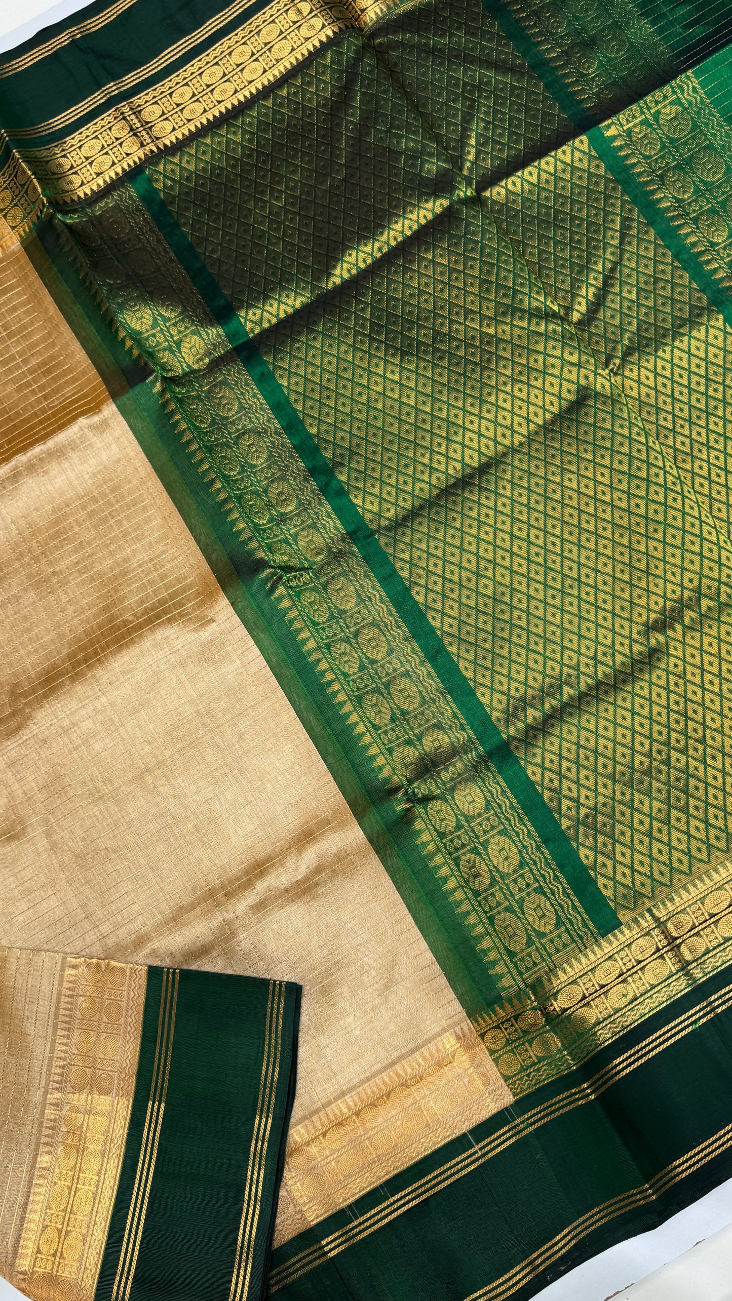 Zari Checks Pure Silk Cotton Saree with Korvai Border