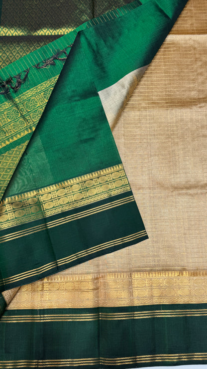 Zari Checks Pure Silk Cotton Saree with Korvai Border