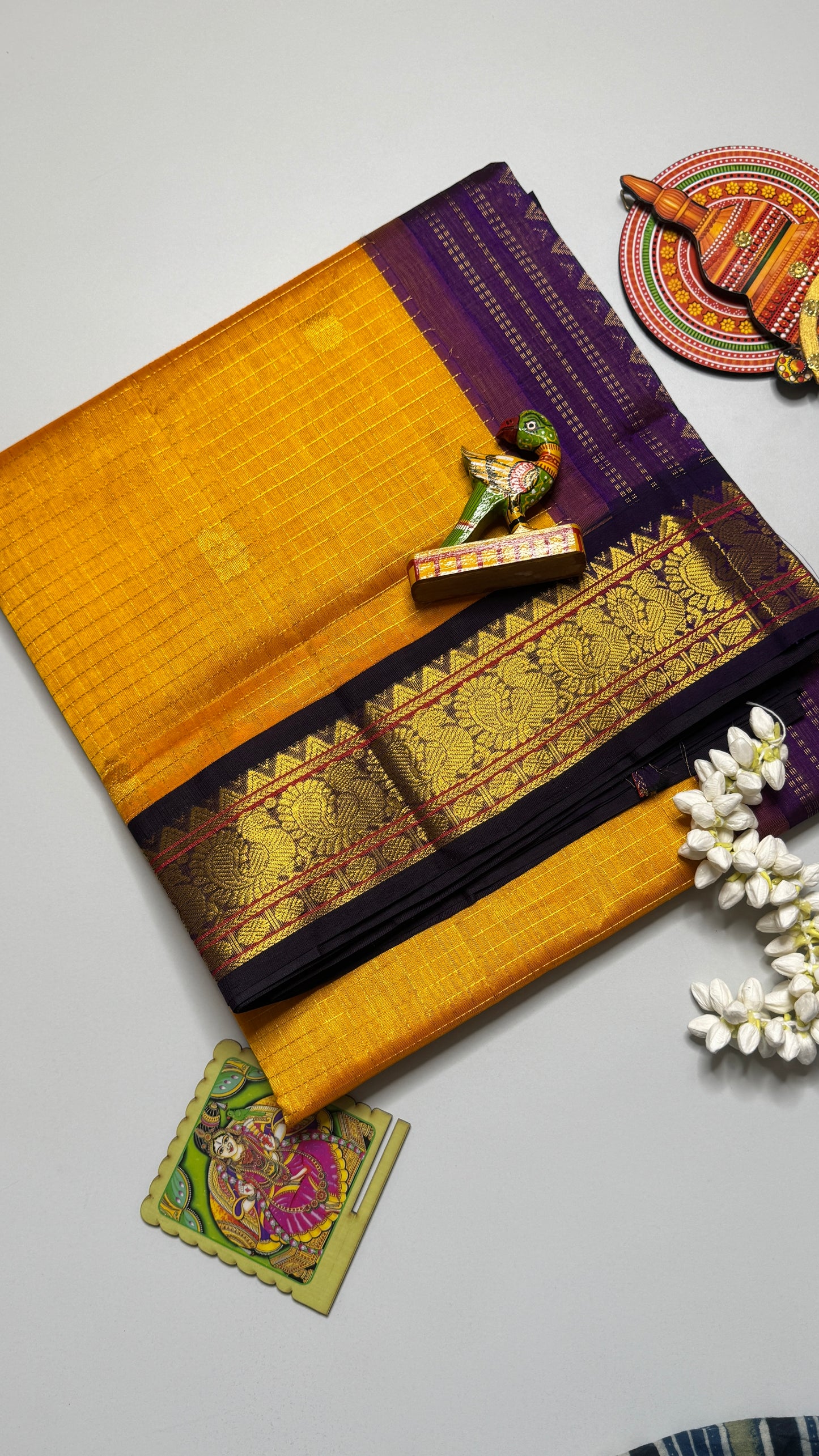 Zari Checks Pure Silk Cotton Saree with Korvai Borders