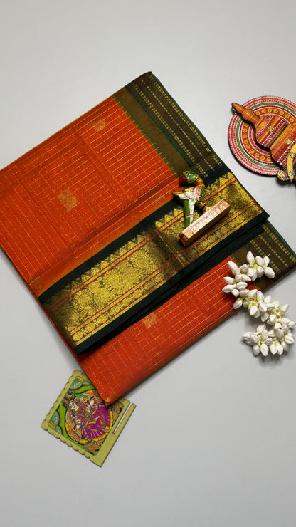Zari Checks Pure Silk Cotton Saree with Korvai Borders