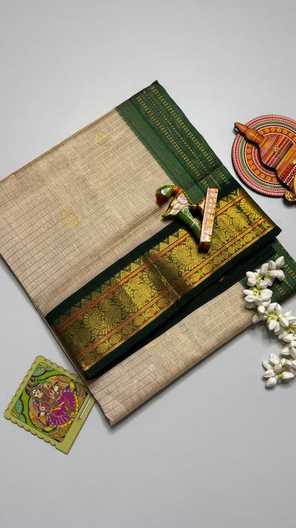 Zari Checks Pure Silk Cotton Saree with Korvai Borders