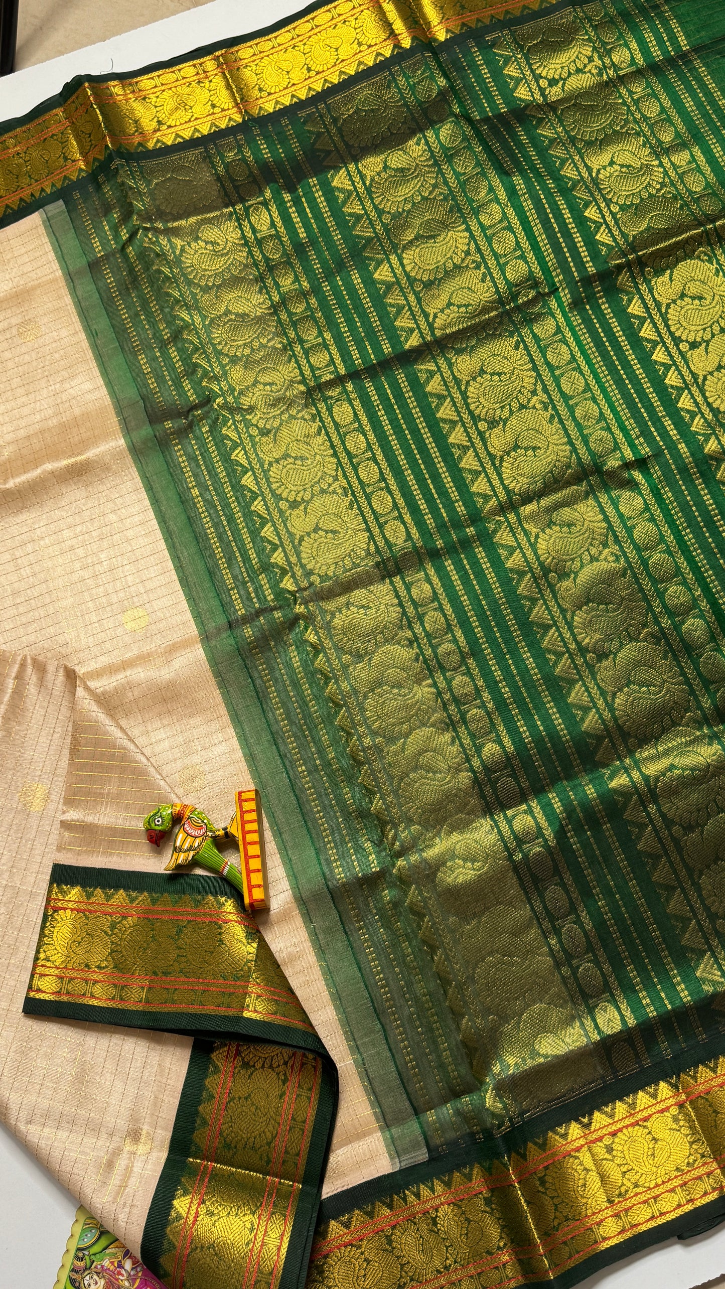 Zari Checks Pure Silk Cotton Saree with Korvai Borders