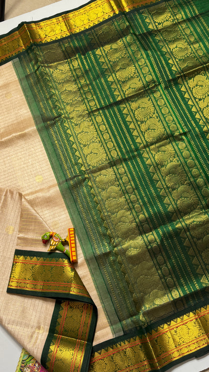 Zari Checks Pure Silk Cotton Saree with Korvai Borders