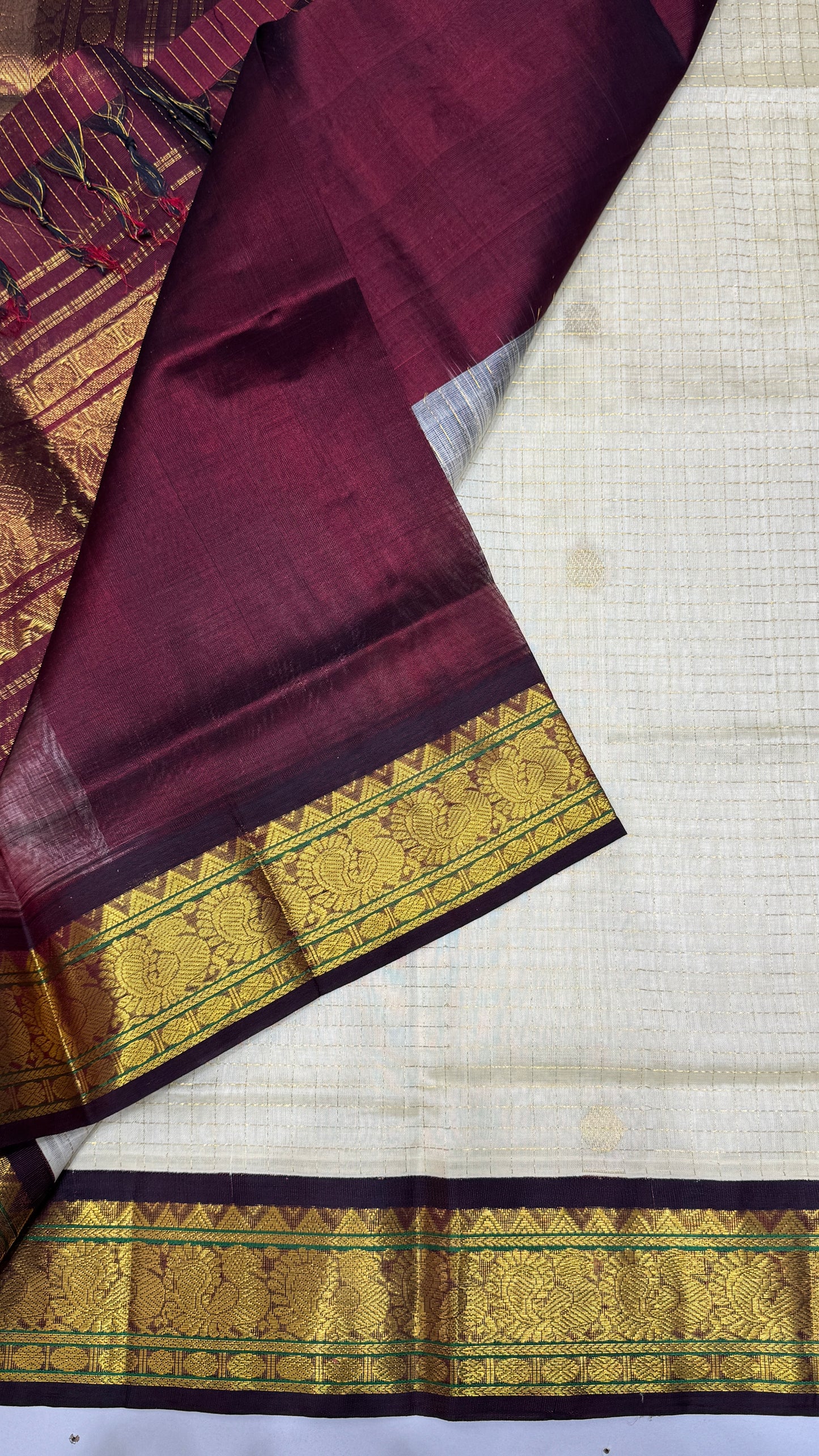 Zari Checks Pure Silk Cotton Saree with korvai borders