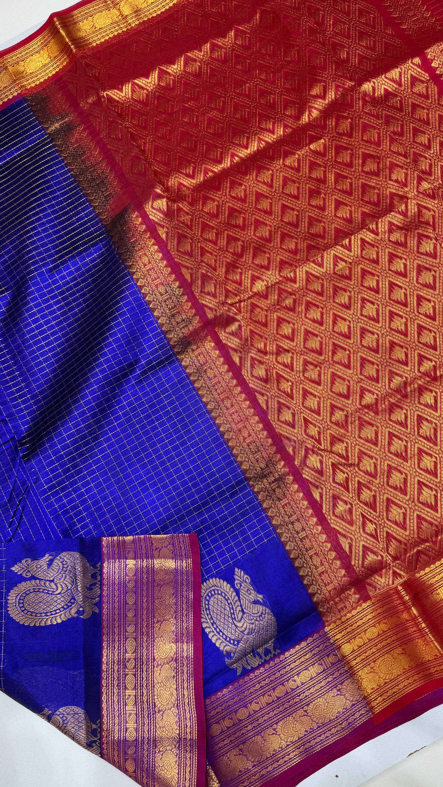 Zari Checks Pure Silk Cotton Saree with non korvai border