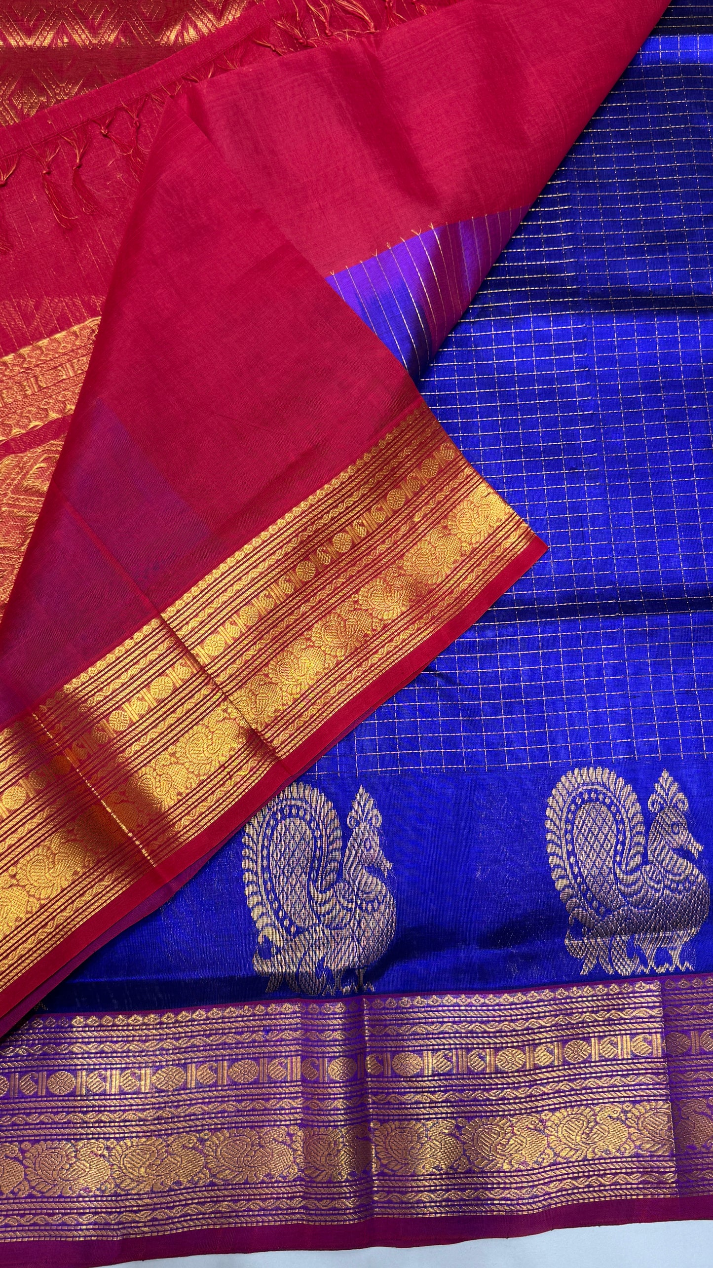 Zari Checks Pure Silk Cotton Saree with non korvai border