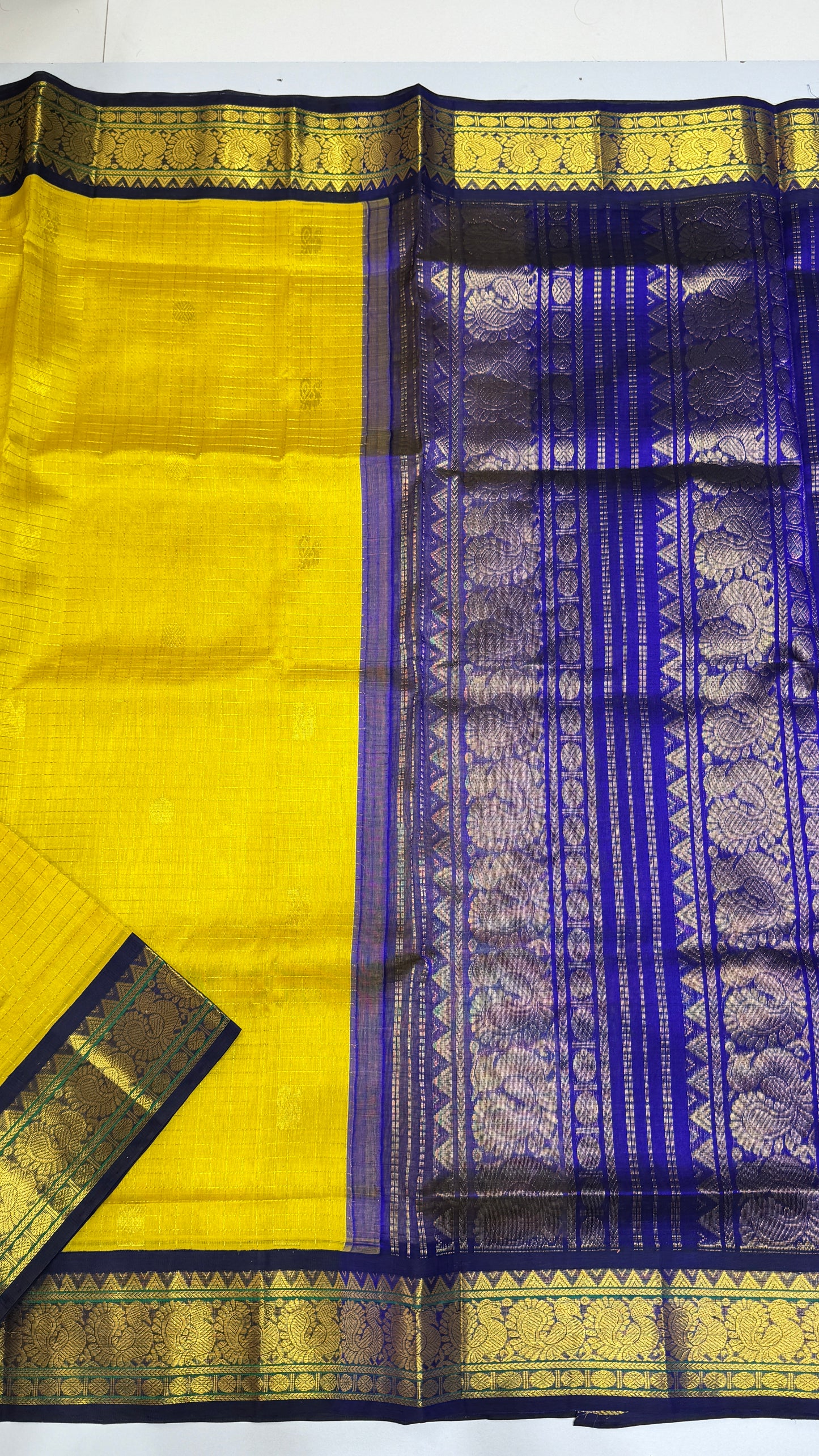 Zari Checks Pure Silk Cotton Saree with korvai borders