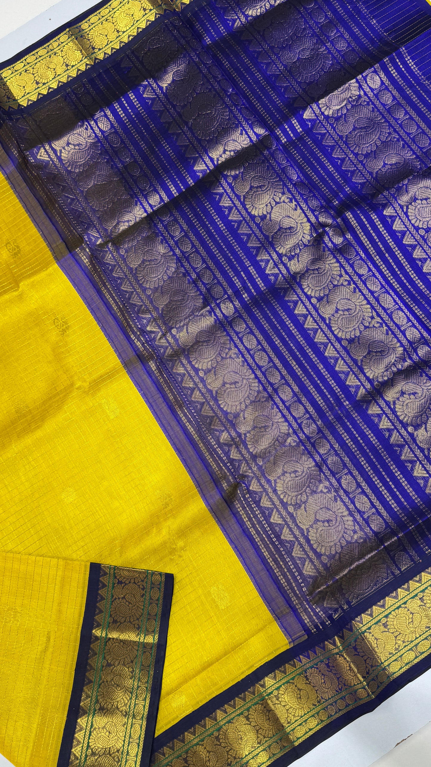 Zari Checks Pure Silk Cotton Saree with korvai borders