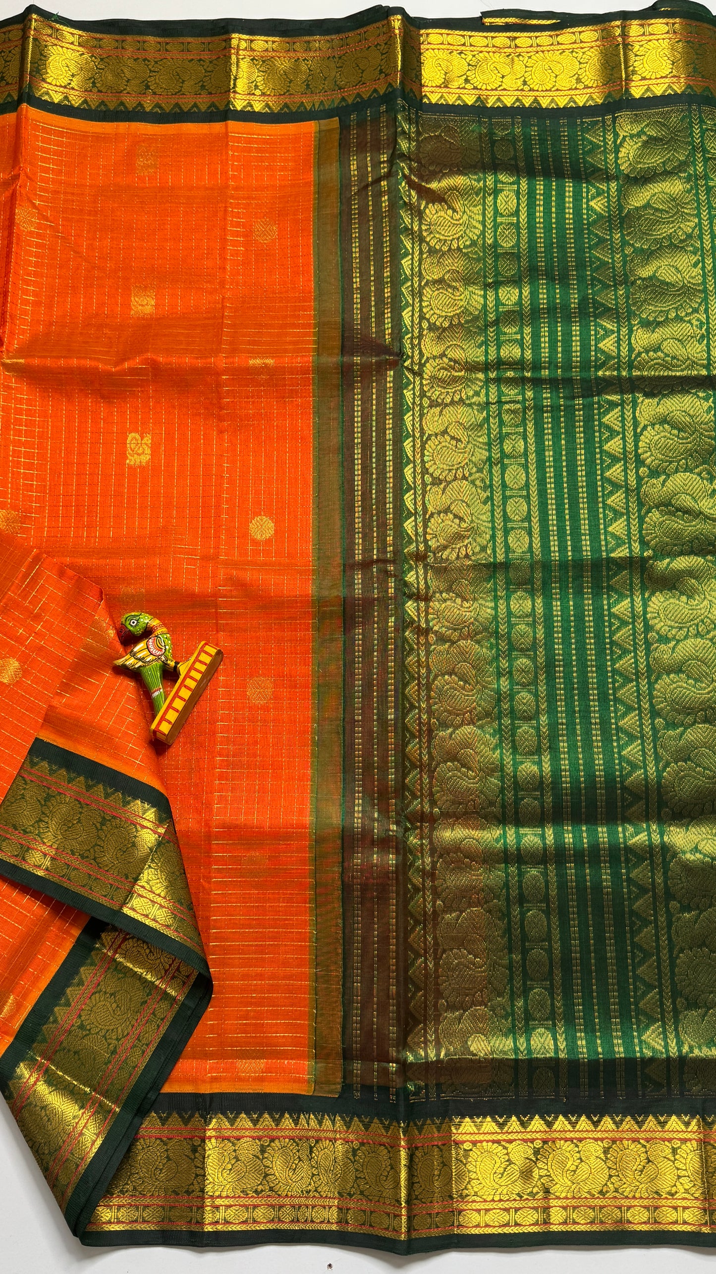 Zari Checks Pure Silk Cotton Saree with Korvai Borders