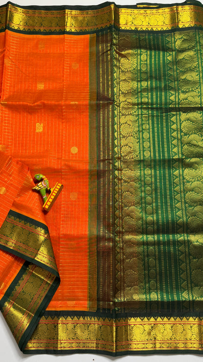 Zari Checks Pure Silk Cotton Saree with Korvai Borders