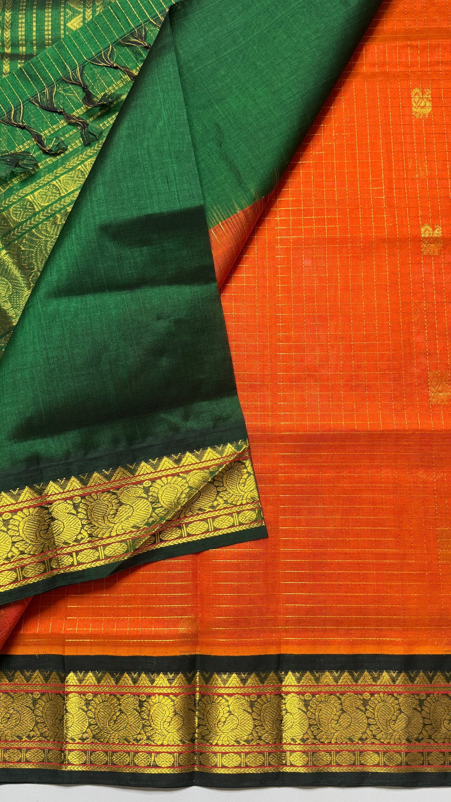 Zari Checks Pure Silk Cotton Saree with Korvai Borders