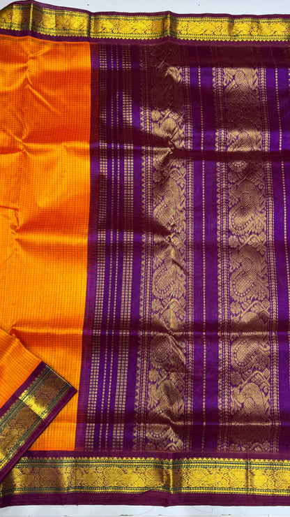 Thread Checks Pure Silk Cotton Saree with Korvai Border