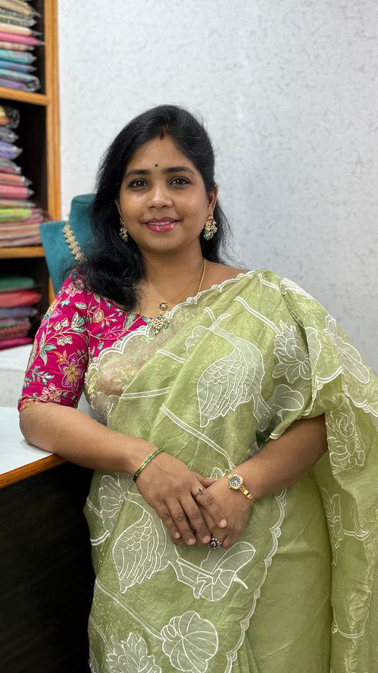 Glass Tissue Applique Saree