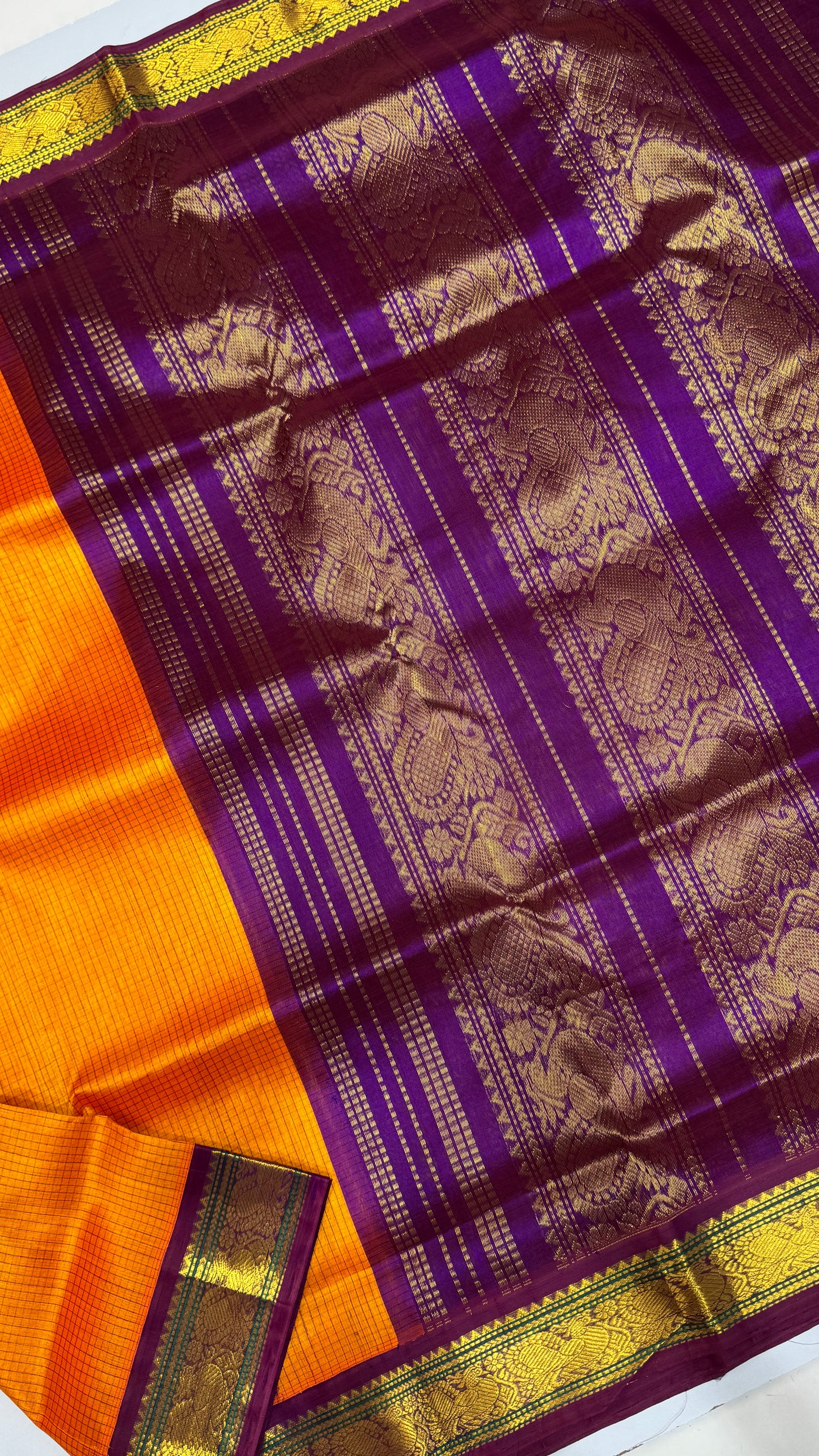 Thread Checks Pure Silk Cotton Saree with Korvai Border
