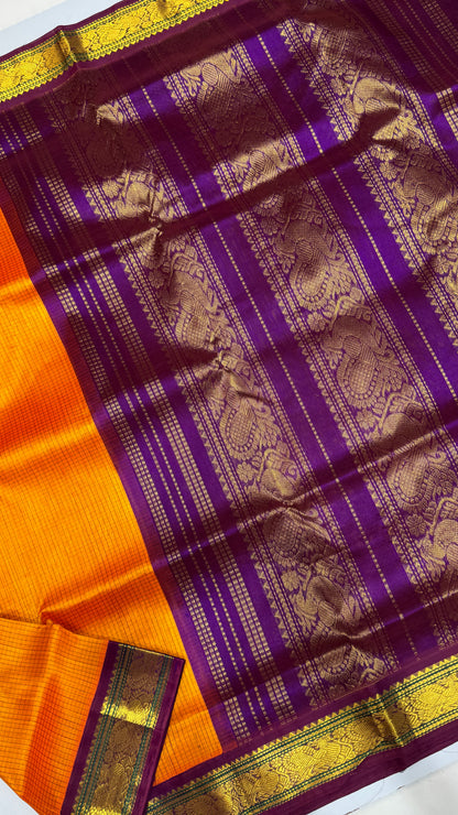 Thread Checks Pure Silk Cotton Saree with Korvai Border