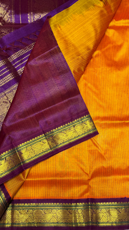 Thread Checks Pure Silk Cotton Saree with Korvai Border
