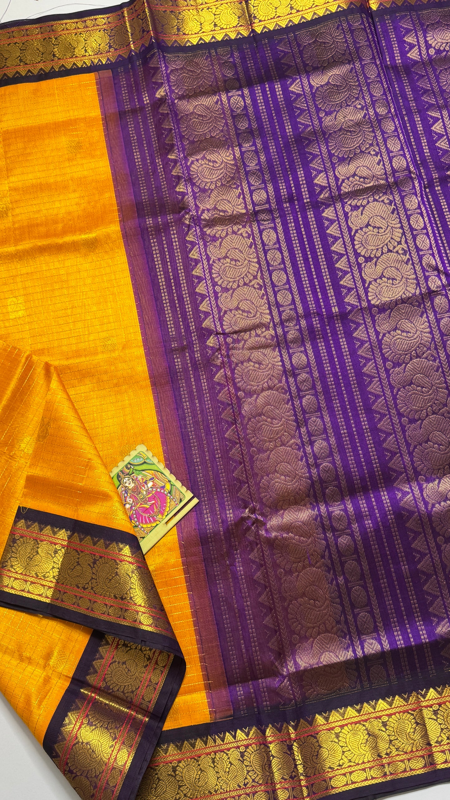 Zari Checks Pure Silk Cotton Saree with Korvai Borders