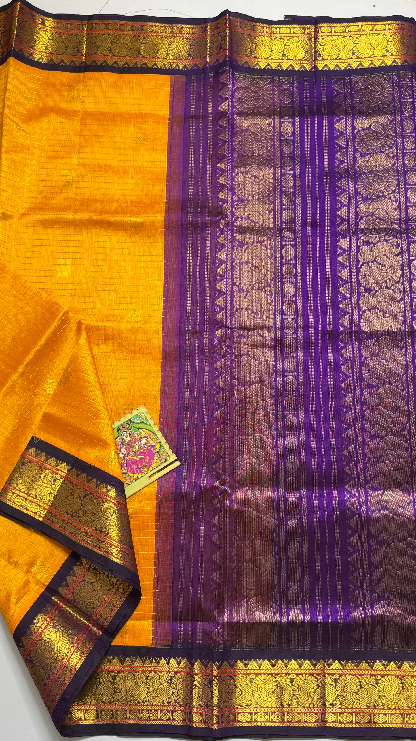 Zari Checks Pure Silk Cotton Saree with Korvai Borders