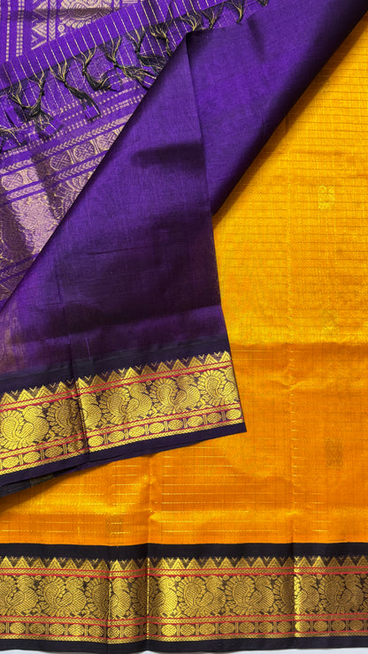 Zari Checks Pure Silk Cotton Saree with Korvai Borders