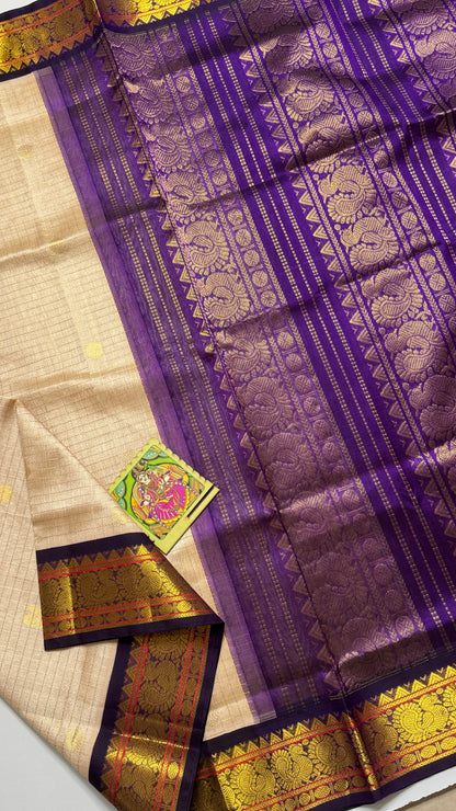 Zari Checks Pure Silk Cotton Saree with Korvai Borders