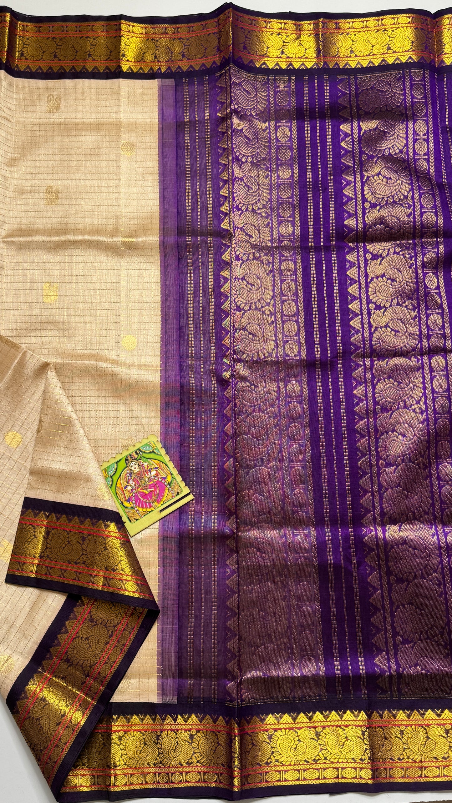Zari Checks Pure Silk Cotton Saree with Korvai Borders