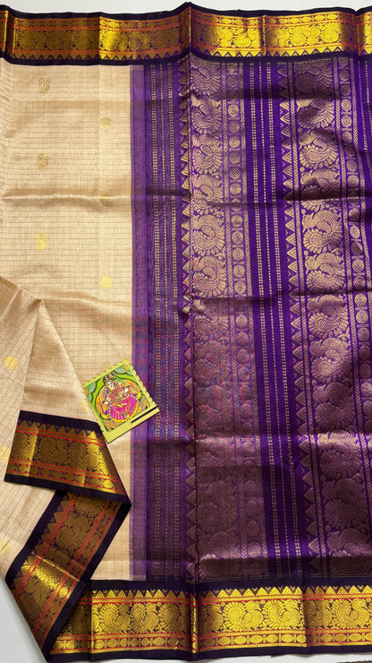 Zari Checks Pure Silk Cotton Saree with Korvai Borders