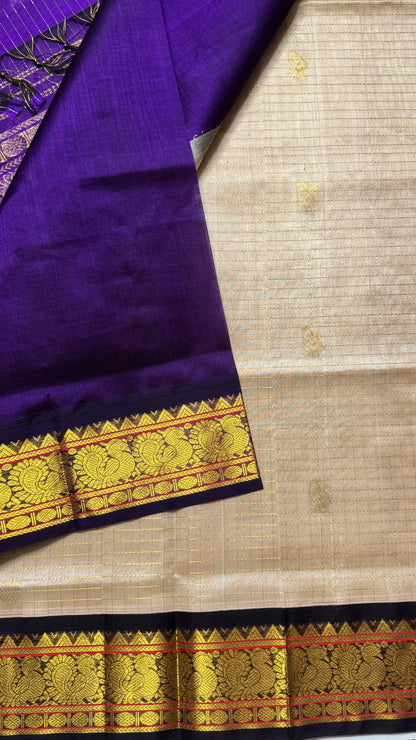 Zari Checks Pure Silk Cotton Saree with Korvai Borders