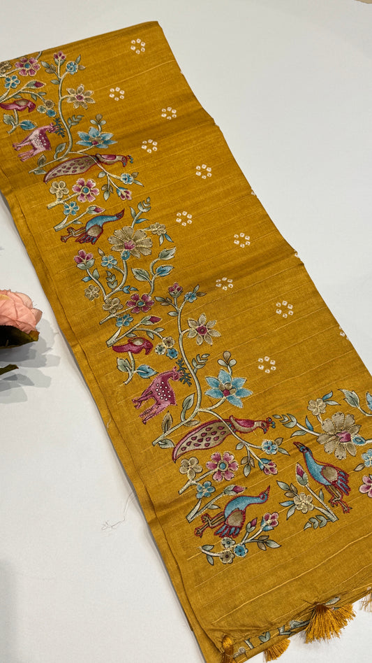 Embroidered Semi Tussar Saree