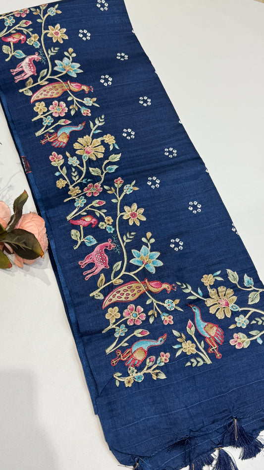 Embroidered Semi Tussar Saree