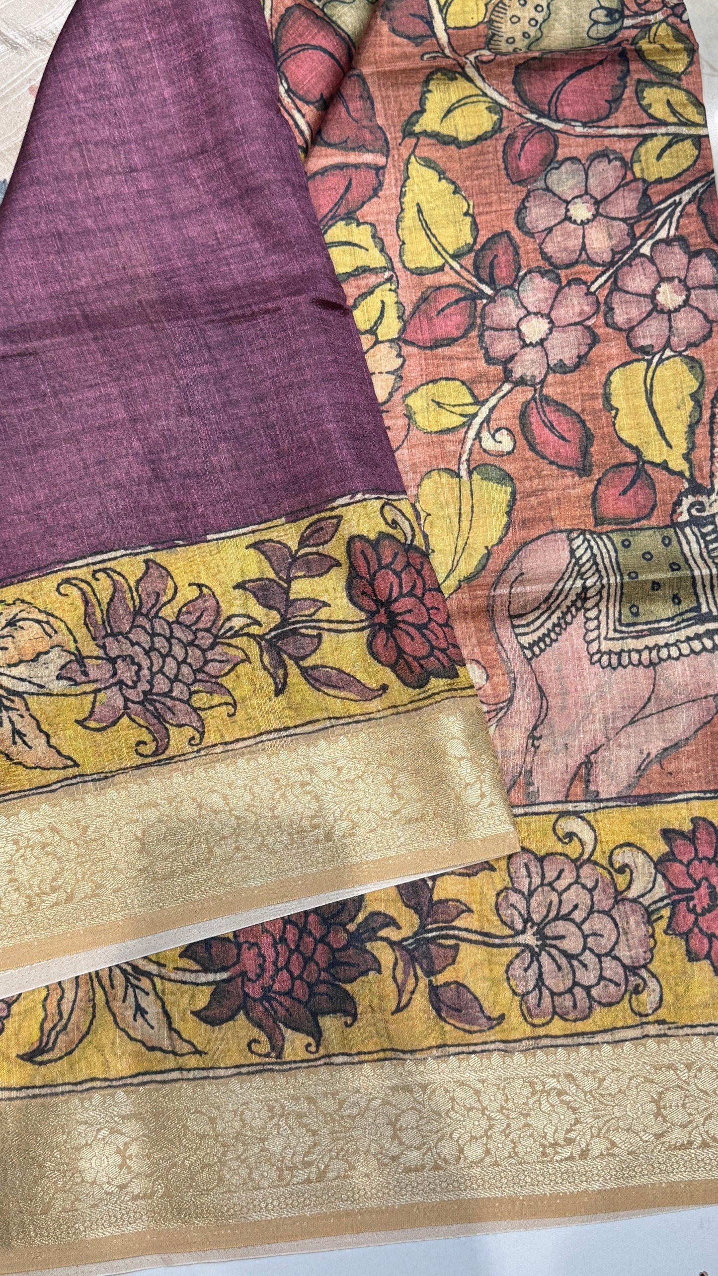 Kalamkari Printed Semi Tussar Saree