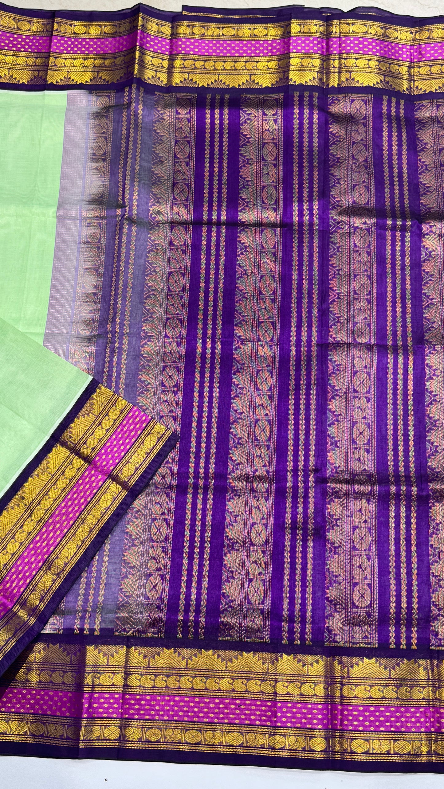 Pure Silk Cotton Saree with Korvai Borders