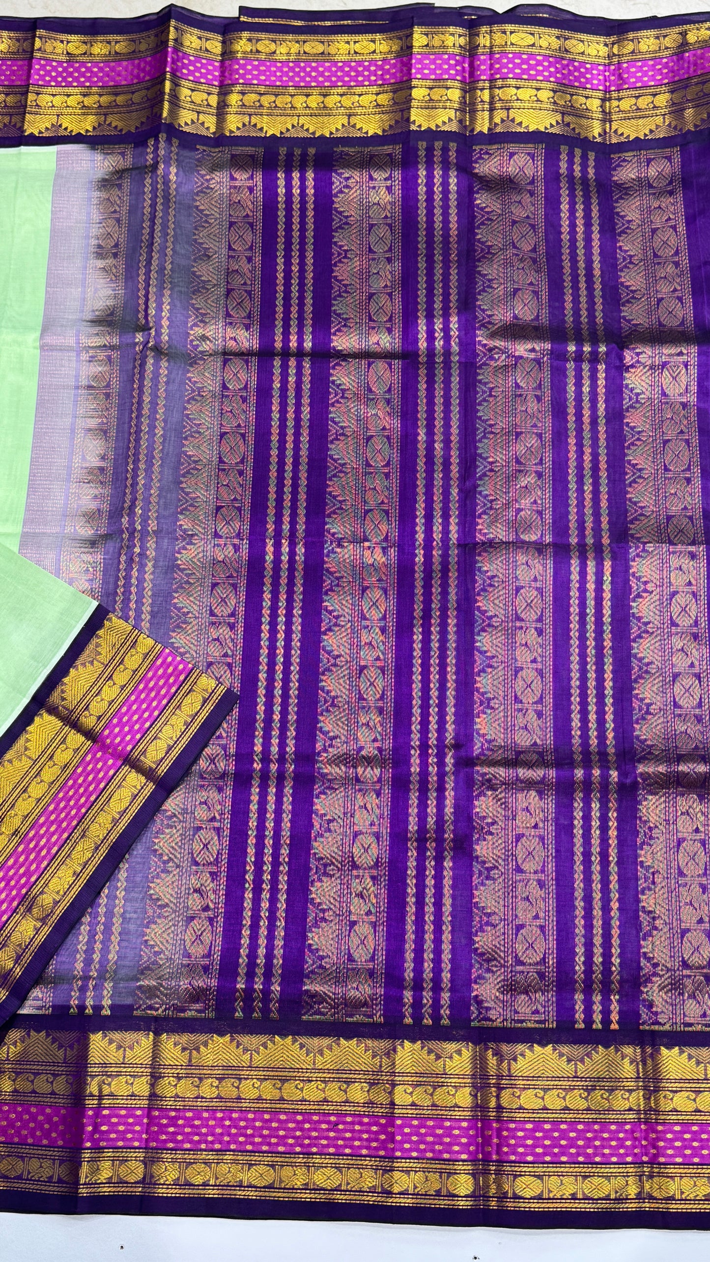 Pure Silk Cotton Saree with Korvai Borders