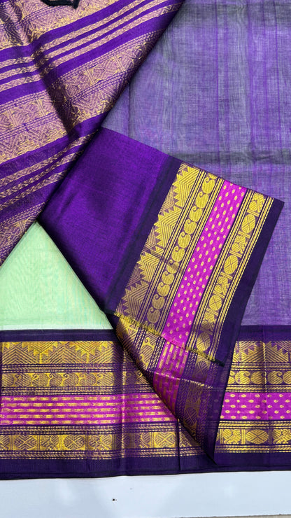 Pure Silk Cotton Saree with Korvai Borders