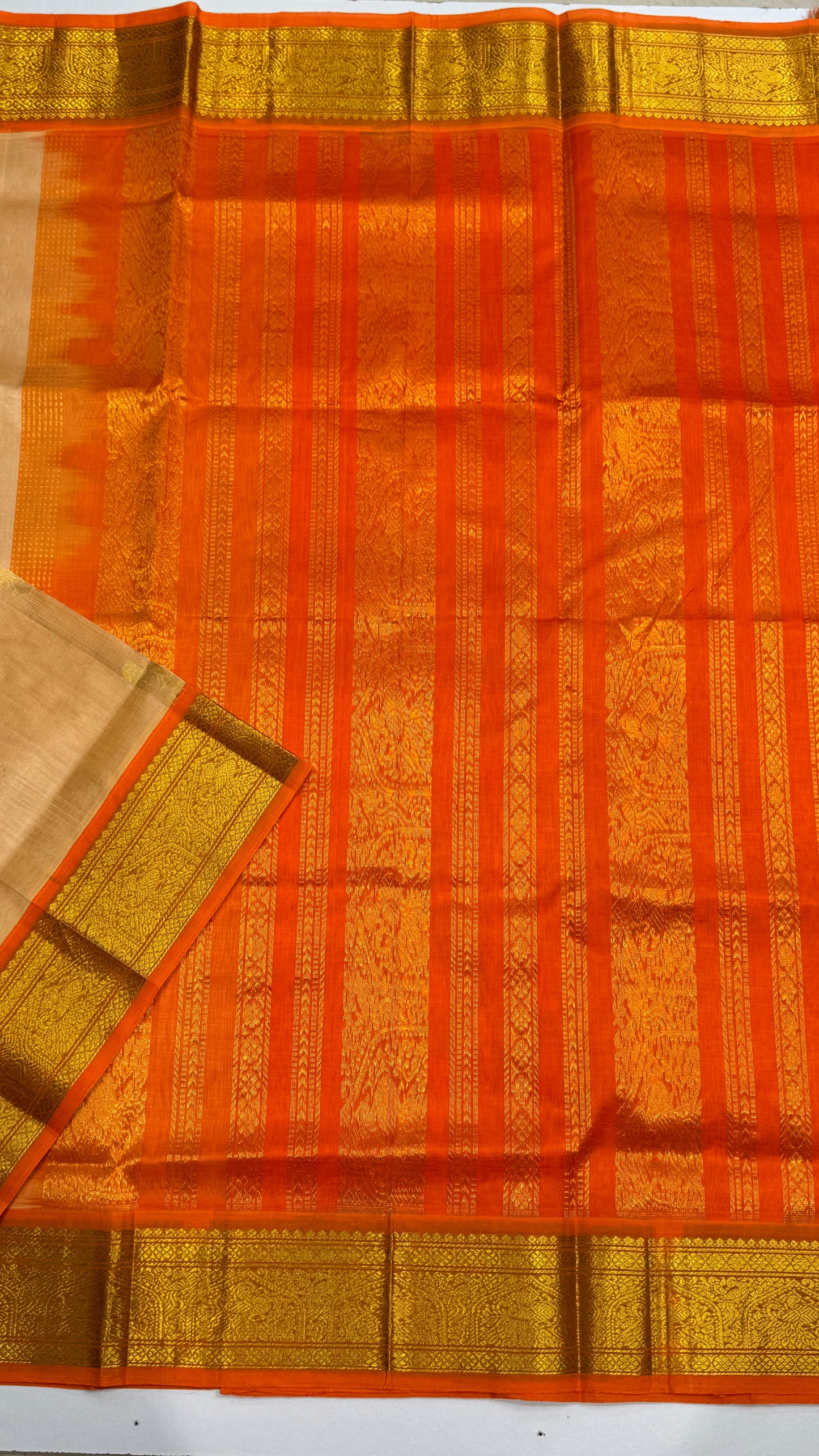 Pure Silk Cotton Saree with Korvai Borders