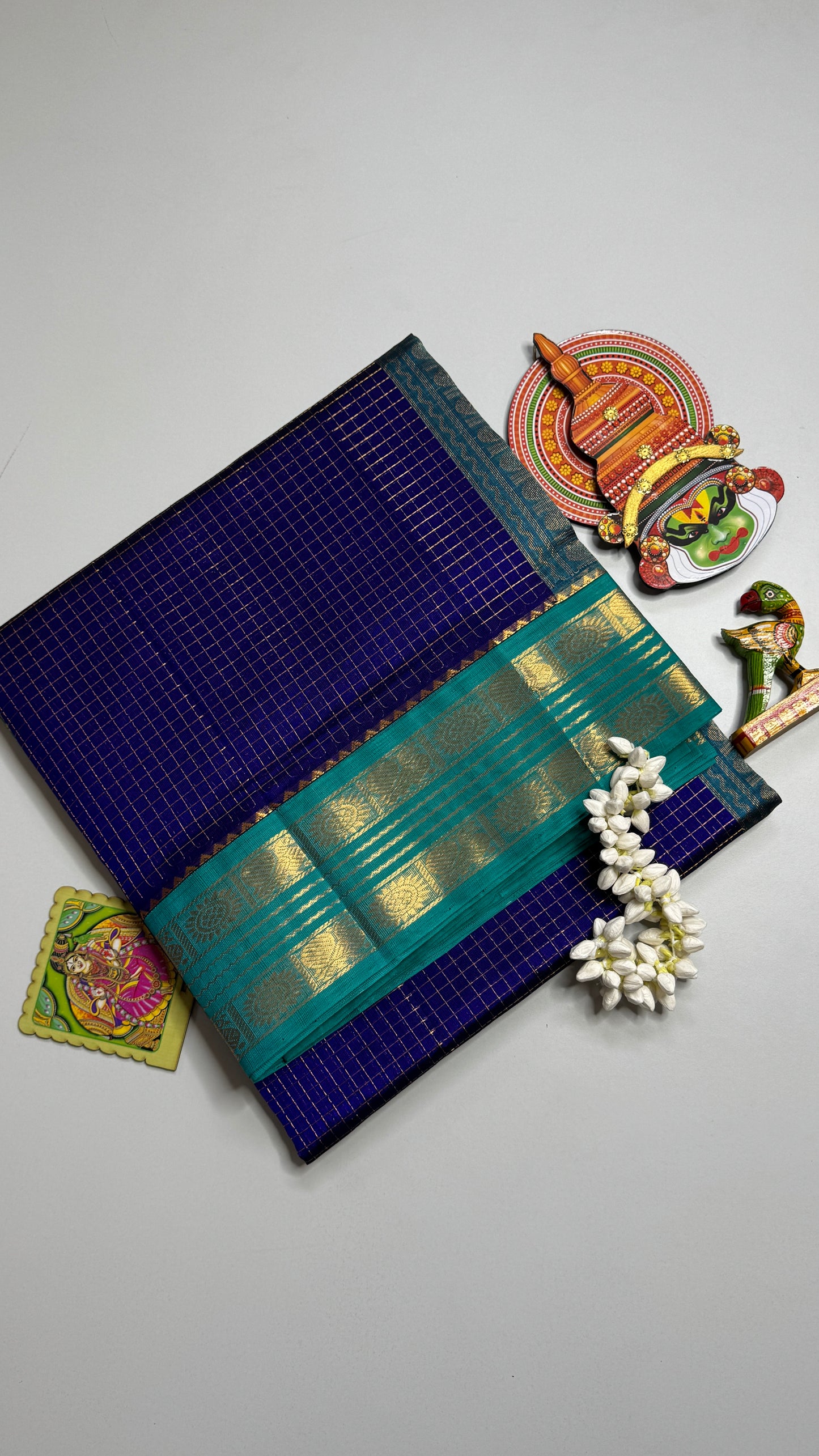 Zari Checks Pure Silk Cotton Saree with Korvai Border