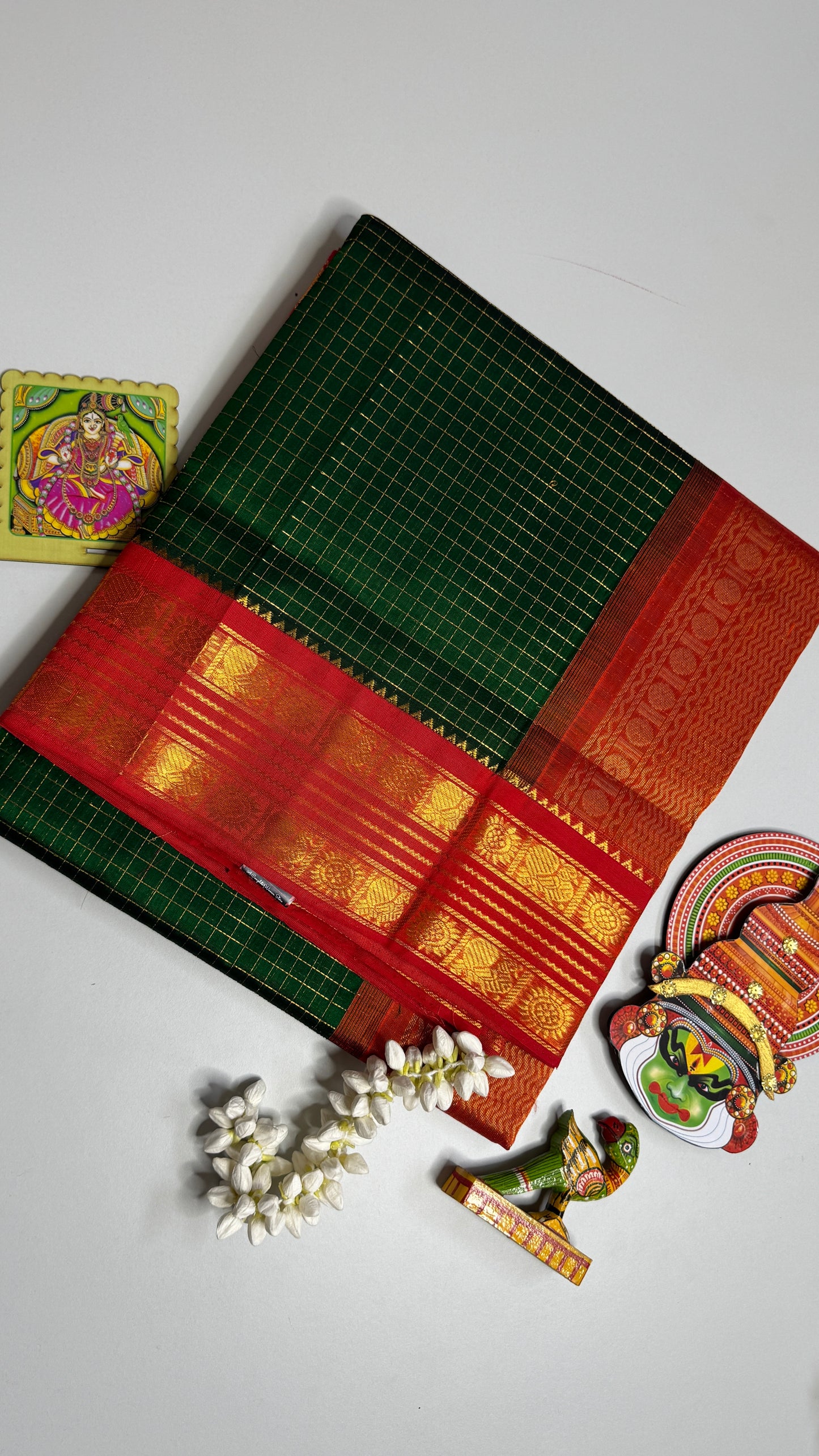 Zari Checks Pure Silk Cotton Saree with Korvai Border