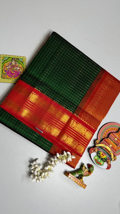 Zari Checks Pure Silk Cotton Saree with Korvai Border