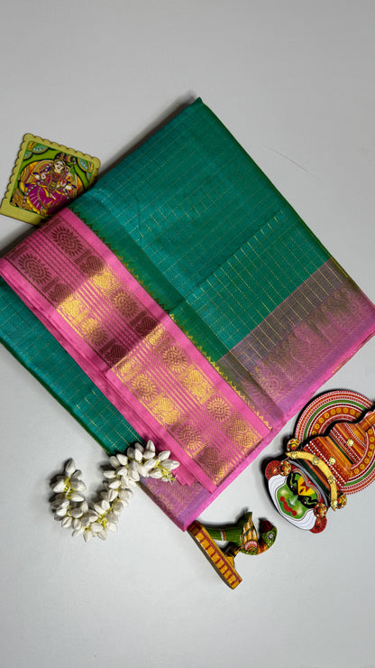 Zari Checks Pure Silk Cotton Saree with Korvai Border