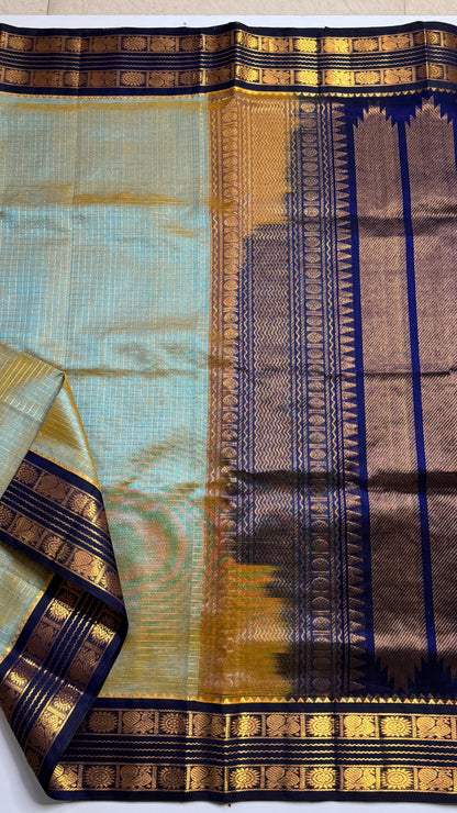 Zari Checks Pure Silk Cotton Saree with Korvai Border