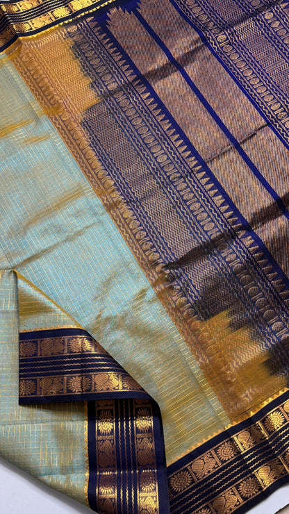 Zari Checks Pure Silk Cotton Saree with Korvai Border