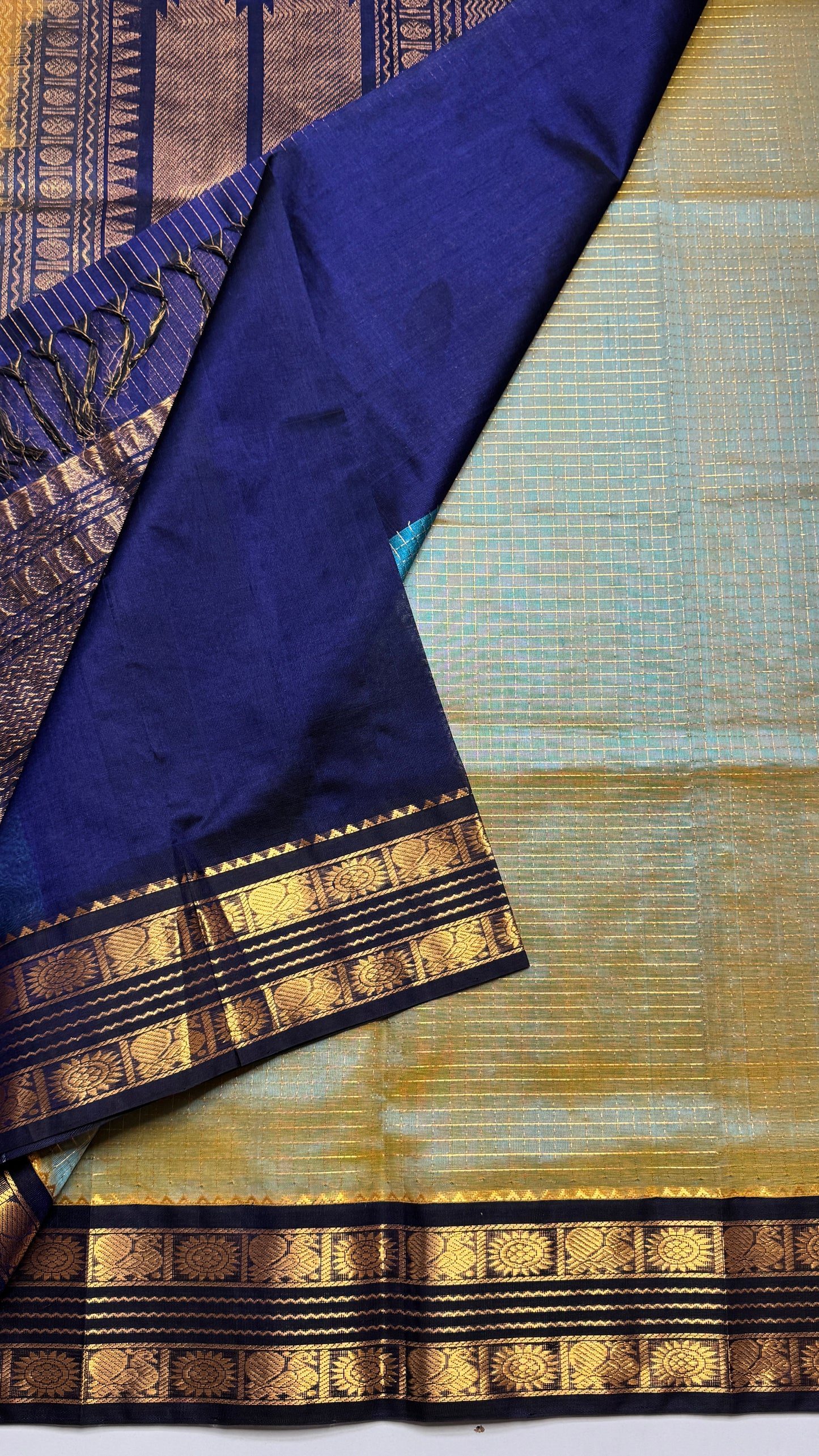 Zari Checks Pure Silk Cotton Saree with Korvai Border