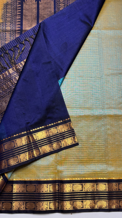 Zari Checks Pure Silk Cotton Saree with Korvai Border